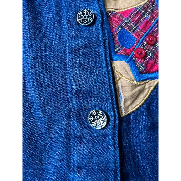 Fashion Bug size 30W Christmas button-up shirt denim teddy bears snow flakes - Picture 5 of 8